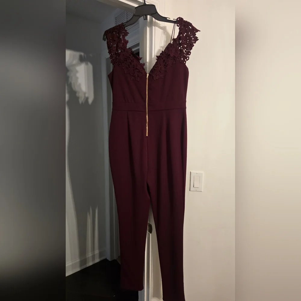 Iris Deep Burgundy Lace Jumpsuit - Picture 2 of 5